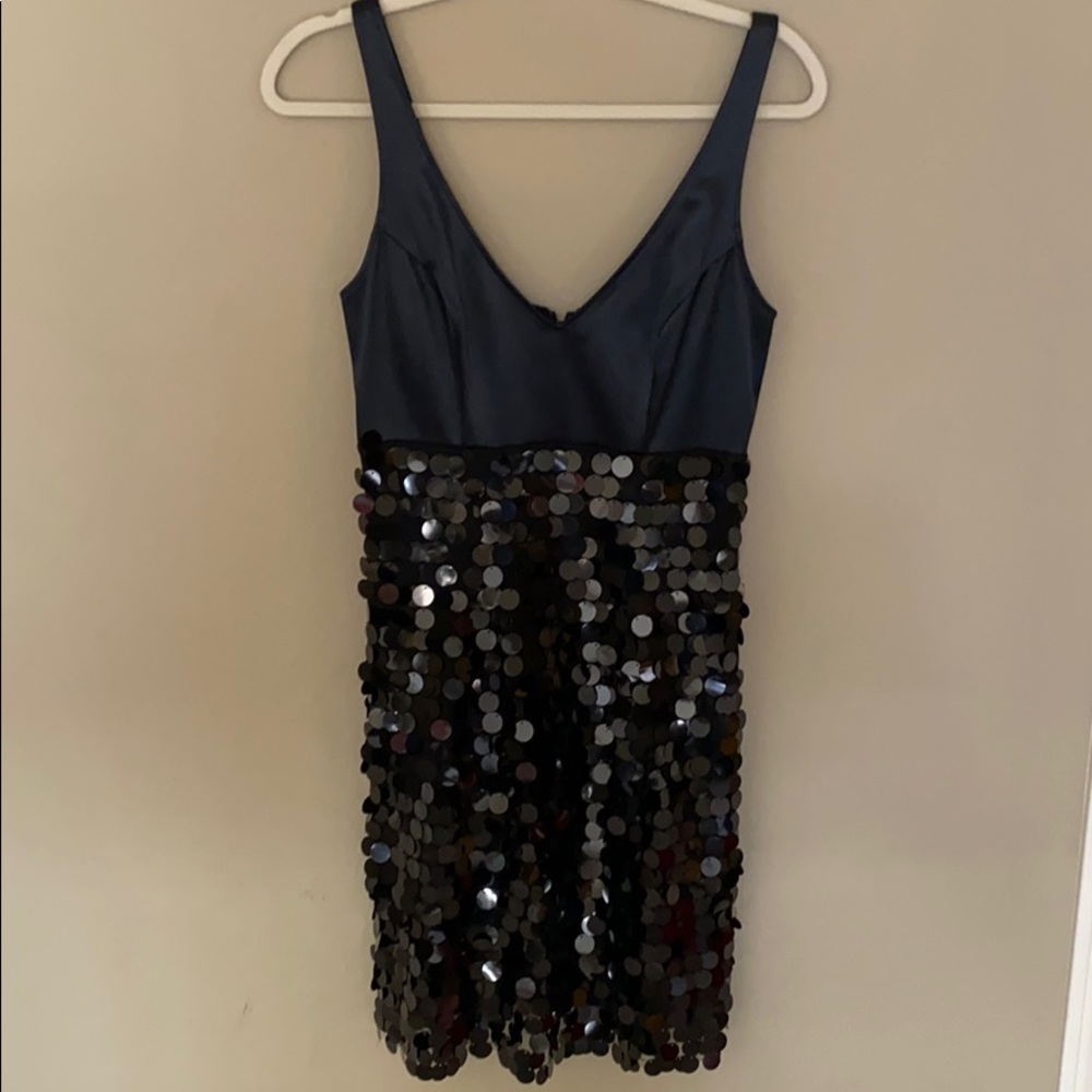 Sequin and satin black party dress